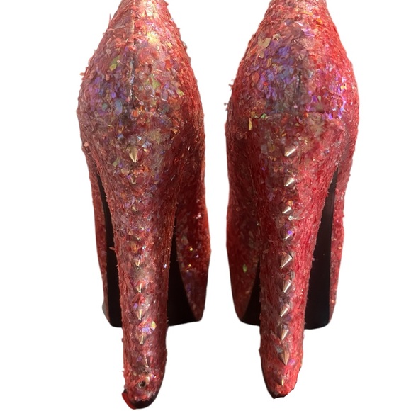 Pink Spiked Confetti Wedged Heels - Picture 11 of 11